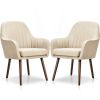 Set of 2 Retro Off-White Linen Upholstered Accent Chair with Stylish Wood Legs