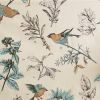 72-inch Beige Khaki Cotton Shower Curtain with Vintage Birds Leaf Floral Print