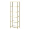 Narrow Glass Shelf Bookcase Bedroom Living Office Bath Storage Unit in Gold