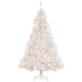 HOMCOM 6ft White Christmas Tree Pre Lit PVC with Metal Stand 250 Warm White LED 1000 Tips for Home Decoration