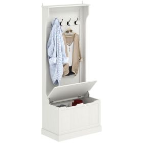 HOMCOM Hall Tree with Coat Rack, Storage, and Sitting Bench, White