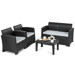 4 Piece Patio Molded Rattan Sectional Sofa Set
