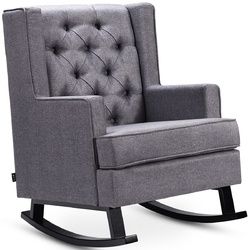 Retro Fabric Upholstered Button-Tufted Wingback Rocking Chair