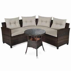 4 Pcs Furniture Patio Set Outdoor Wicker Sofa Set