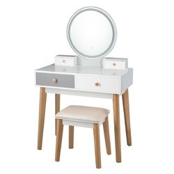 Set 3 Vanity Table Color Lighting Modes Make Up Table & Stool Set