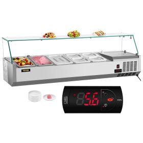 VEVOR Refrigerated Condiment Prep Station, 55-Inch, 13.8Qt Sandwich Prep Table w/ 3 1/3 Pans & 4 1/6 Pans