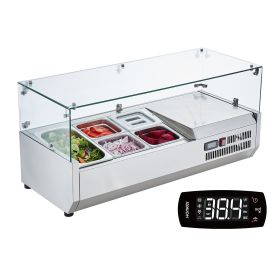 VEVOR Refrigerated Condiment Prep Station, 130 W Countertop Refrigerated Condiment Station, with 1 1/3 Pan & 4 1/6 Pans, 304 Stainless Body and P