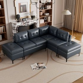 94.88" L-Shaped Corner Sofa Pu Leather Sectional Sofa Couch with Movable Storage Ottomans for Living Room