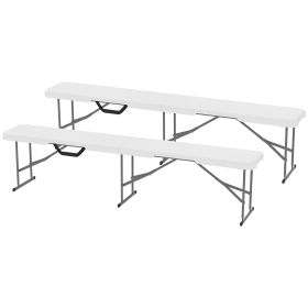 2 Pack 6 Ft Portable Foldable Bench Seats, Plastic Folding Benches With Carrying Handle For Camping, White (Color: White)
