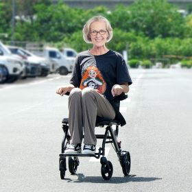 Wheelchair Aluminum Alloy Transport Chair Foldable 15.75-In W Seat 220lbs (Color: Blue)