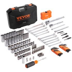 VEVOR Mechanics Tool Set And Socket Set,  Drive Deep And Standard Sockets, 145 Pcs SAE And Metric Mechanic Tool Kit With Bits, Combination Wrench (Option: Default)