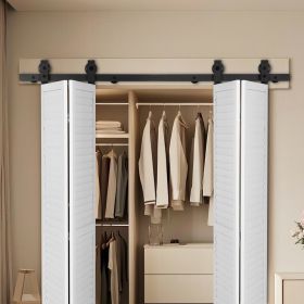 Bi-Folding Sliding Barn Door Hardware Track Kit 60" For Four 14" Doors (Color: Black)