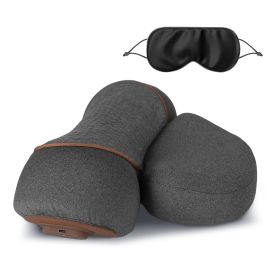 1 Set 3 In 1 Neck Massager Pillow With Vibration Heating Airbag Stretching Memory Foam Fillings Ergonomic Massager With Portable Storage Bag Eye (Color: Dark Grey)