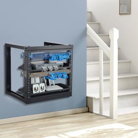 9U Wall Mount Rack 150 Lbs/68.04 Kg Open Frame Server Network Rack Black (Color: Black)