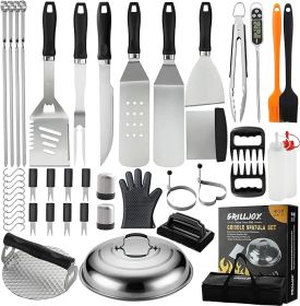 Grilljoy Griddle Accessories Set With Robust Plastic Handle, All-in-One Griddle Tools Kit For Flat Top Grills Teppanyaki Hibachi, Stainless Steel (Option: Forty Six PCS-Stainless Steel)