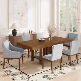 Rustic 7-Piece 76.4 inch Extendable Dining Table Set with 18 inch Removable Leaf, 2 Arm Chairs and 4 Armless Chairs (Color: Brown, Material: Acacia Wood,Rubber Wood)