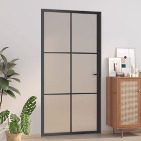 Interior Door 40.4"x79.3" Black Matt Glass and Aluminum (Color: Black)