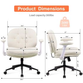 Criss Cross Chair with Flip-Up Armrests, Rolling Cross Legged Office Chair, Comfy Wide-Seat Swivel Chair for Women (Color: White)