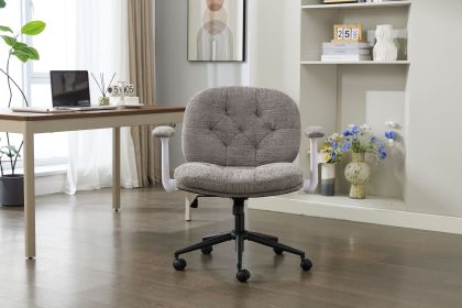 Criss Cross Chair with Flip-Up Armrests, Rolling Cross Legged Office Chair, Comfy Wide-Seat Swivel Chair for Women (Color: Grey)