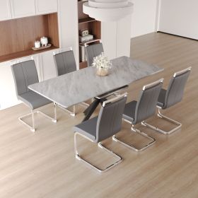 62.4" extendable 78.15" dining Table Set for 6-8 Person for Dining Room (Color: Grye+Grey+plating leg+6IN1)