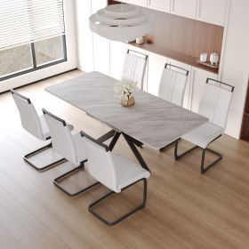 62.4" extendable 78.15" dining Table Set for 6-8 Person for Dining Room (Color: Grye+White+Black leg+6IN1)