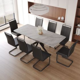 62.4" extendable 78.15" dining Table Set for 6-8 Person for Dining Room (Color: Grey Top+Black PU+Black Leg+8IN1)