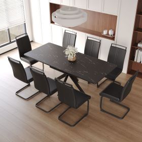 62.4" extendable 78.15" dining Table Set for 6-8 Person for Dining Room (Color: Black Top+White PU+Black Leg+8IN1)
