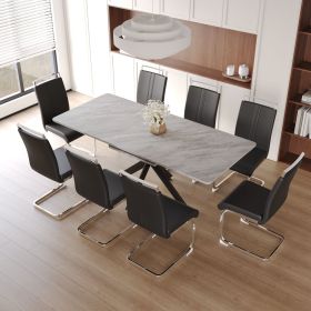 62.4" extendable 78.15" dining Table Set for 6-8 Person for Dining Room (Color: Grey Top+Black PU+Plating Leg+8IN1)