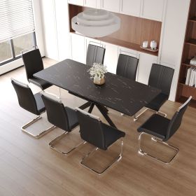 62.4" extendable 78.15" dining Table Set for 6-8 Person for Dining Room (Color: Black Top+Black PU+Plating Leg+8IN1)