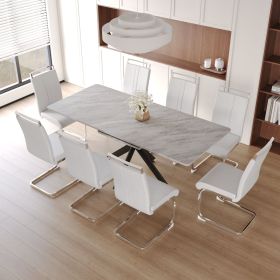 62.4" extendable 78.15" dining Table Set for 6-8 Person for Dining Room (Color: Grey Top+White PU+Plating Leg+8IN1)