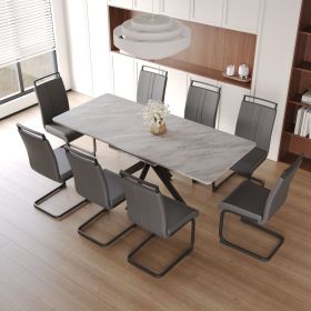 62.4" extendable 78.15" dining Table Set for 6-8 Person for Dining Room (Color: Grey Top+Grey PU+Black Leg+8IN1)