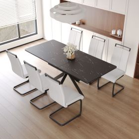 62.4" extendable 78.15" dining Table Set for 6-8 Person for Dining Room (Color: Black+White+Black Leg+6IN1)