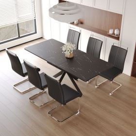 62.4" extendable 78.15" dining Table Set for 6-8 Person for Dining Room (Color: Black+Black+Plating+6IN1)