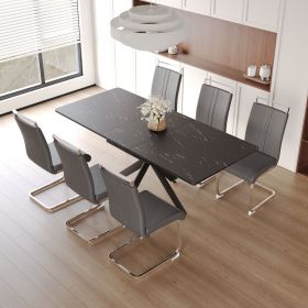 62.4" extendable 78.15" dining Table Set for 6-8 Person for Dining Room (Color: White+Grey+plating leg+6IN1)