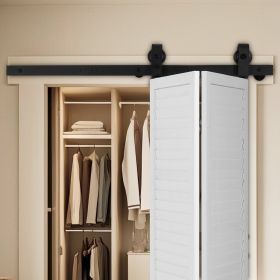 Bi-Folding Sliding Barn Door Hardware Track Kit 40" For Two 18" Doors (Color: Black)