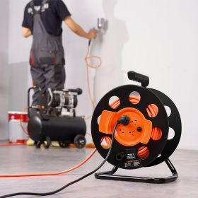 Extension Cord Reel, 100FT, With 4 Outlets And Dust Cover, Heavy Duty 14AWG SJTOW Power Cord, Manual Cord Reel With Portable Handle Circuit Break (Color: Orange)