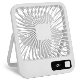 3 Colors Options -- 1Pc Mini Desktop Cooling Fan Rechargeable Battery Powered Personal Fan Speed Adjustment Strong Airflow Quiet Travel Fan With (Color: White)
