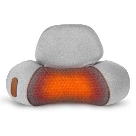 1 Set 3 In 1 Neck Massager Pillow With Vibration Heating Airbag Stretching Memory Foam Fillings Ergonomic Massager With Portable Storage Bag Eye (Color: Light Grey)